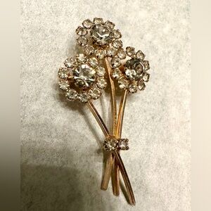Antique Edwardian Floral Spray Brooch Faceted Glass Stones Gold Tone
